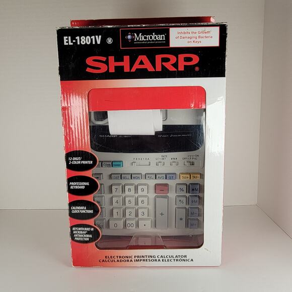 Sharp EL-1801V Printing Calculator 12-Digit 2-Color Display Tested Works - Picture 1 of 16